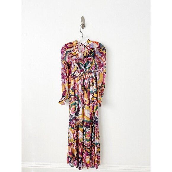 NWT Anthropologie The Odetta Ruffled Maxi Dress XXS V-Neck $198 Long Sleeve - Picture 10 of 13